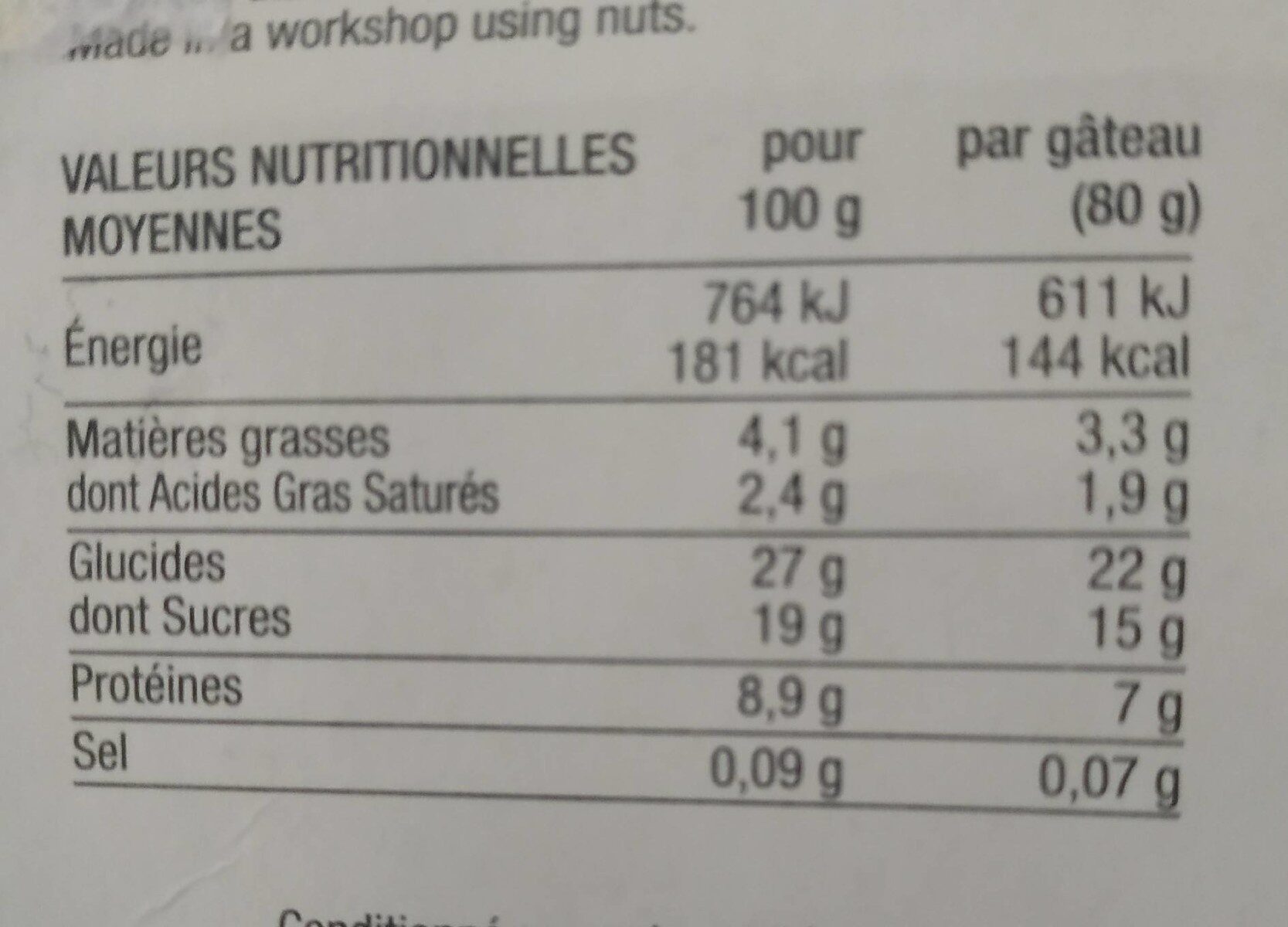 Gâteaux au fromage - Nutrition facts - fr