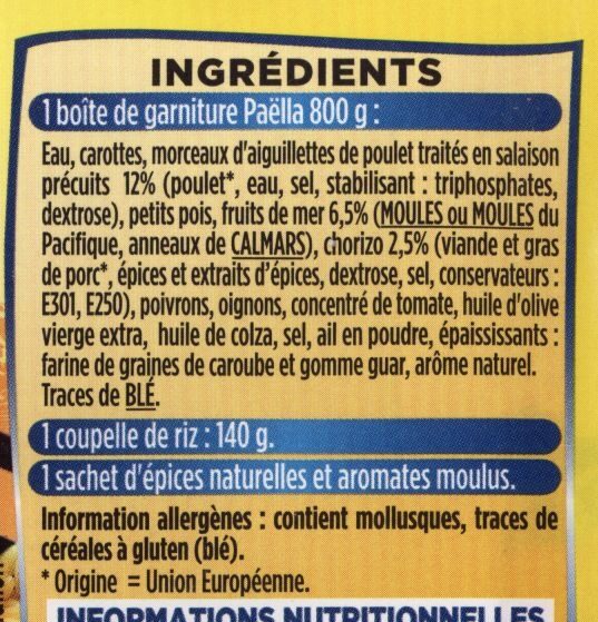 Paella royale - Volaille - Fruits de mer & Chorizo - Ingredienser - fr