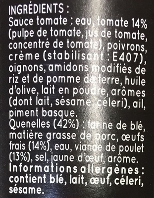 Maxi Quenelles à Gratiner (Poulet Sauce Tomate au piment basque) - Ingredienti - fr
