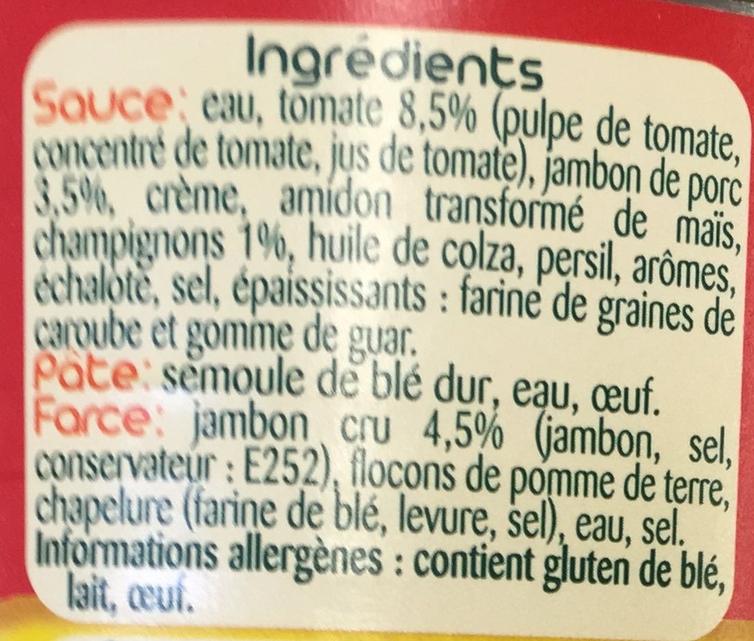 Le Tortellini au Jambon (Sauce Tomate & Champignons) - Ingrédients