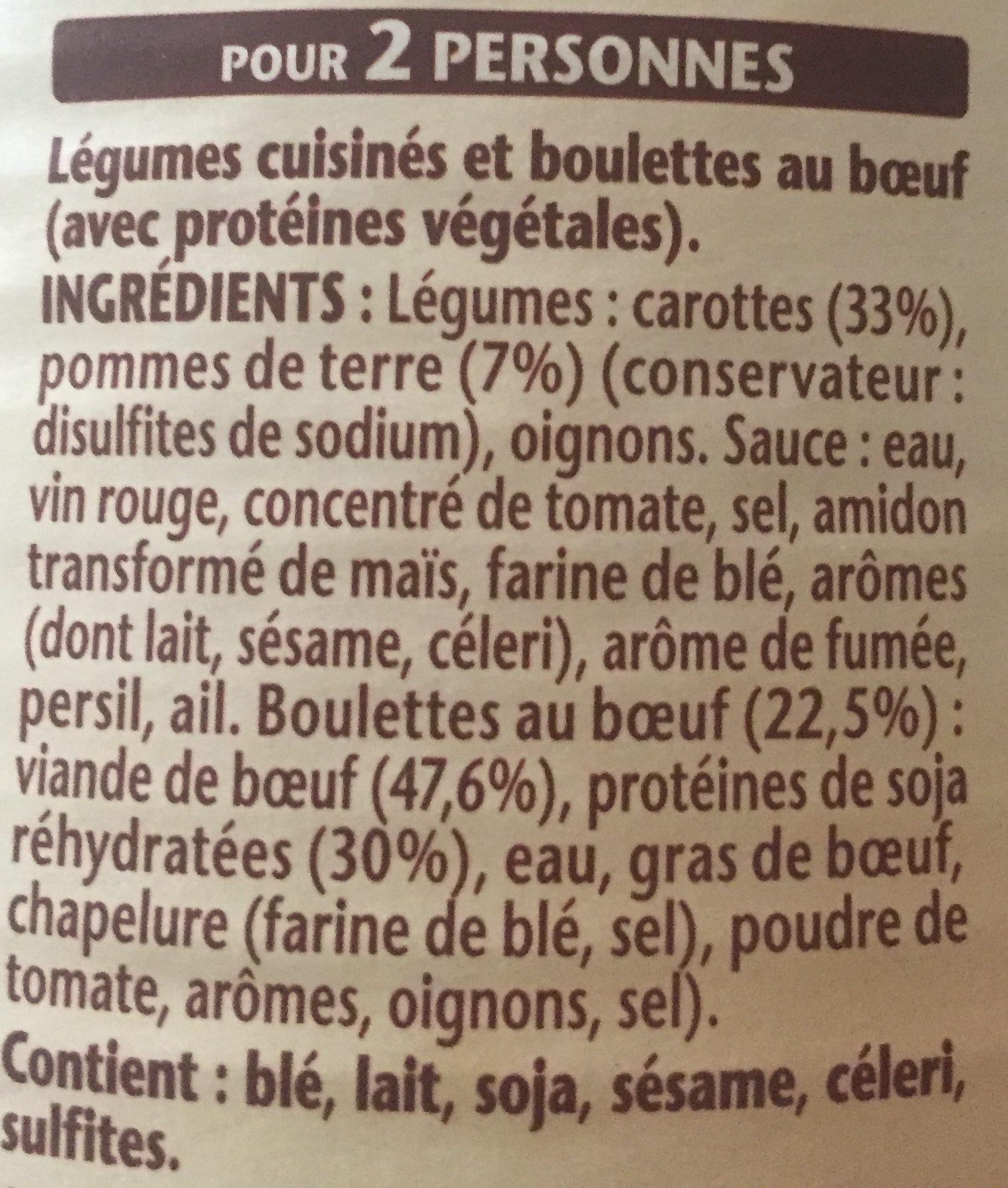 Boulettes au bœuf carottes et pommes de terre - Ingrediënten - fr