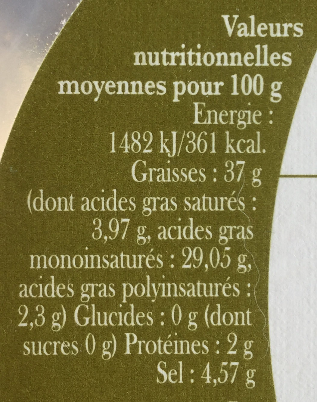 Olives noires de Nyons - Nutrition facts - fr