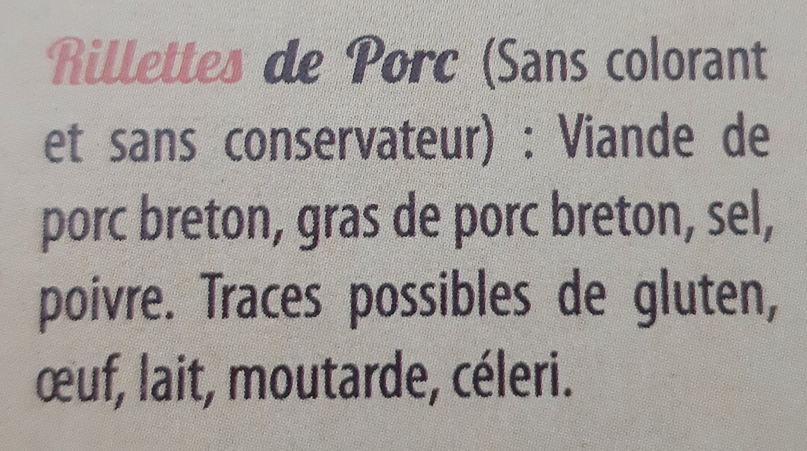 Rillettes Pur Porc Breton - Ingrédients