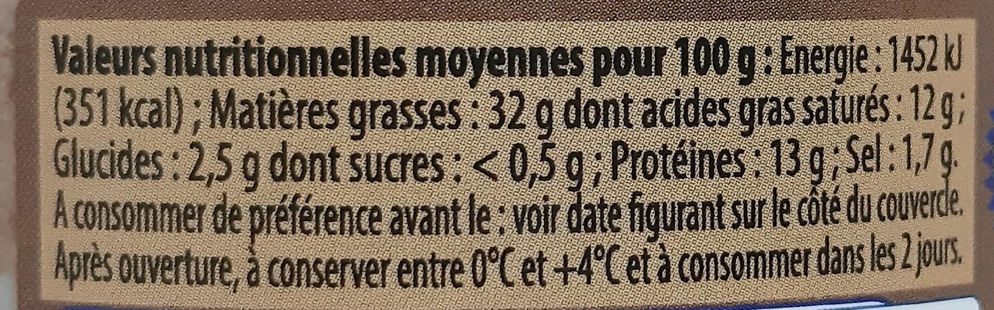 Pâté de Campagne Breton Label Rouge IGP - Tableau nutritionnel