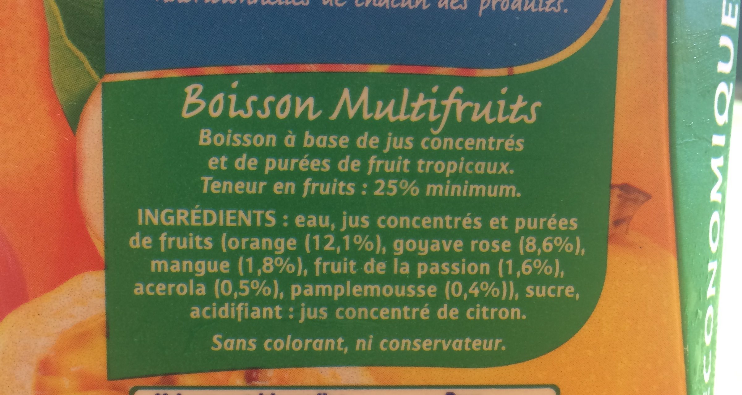 Boisson multifruits - Ingrédients