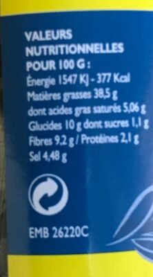 Olives noires aux aromates de Provence - Nutrition facts - fr