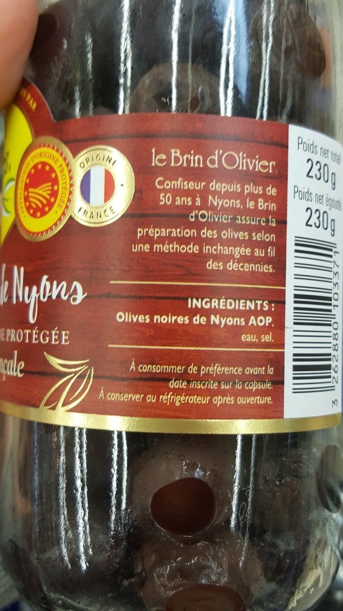 Olives noires A.O.P. NYONS - Ingrédients