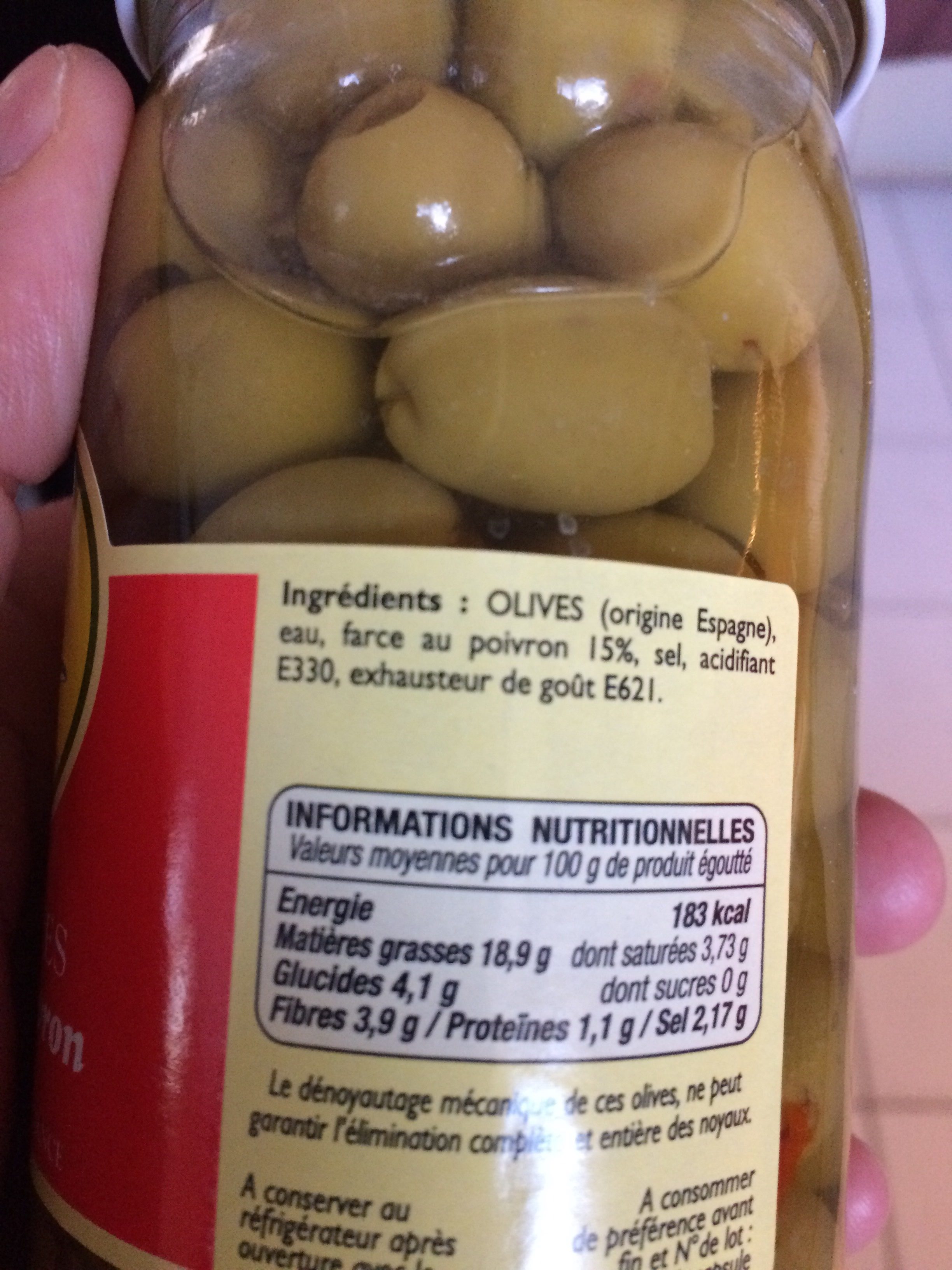 Olives vertes à la farce de poivron - Ingredients - fr
