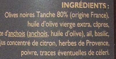 Tapenade d'olives noires variété Tanche - Ingredients - fr