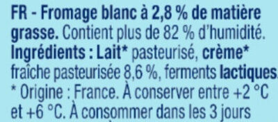 Fromage Blanc Nature au lait demi-écrémé 2,8% - Ingredients
