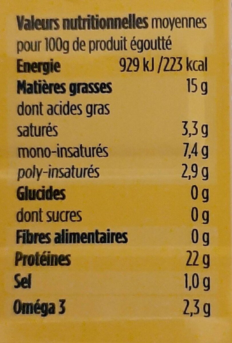 Sardines de Bretagne à l'huile d'olive et citron - Tableau nutritionnel