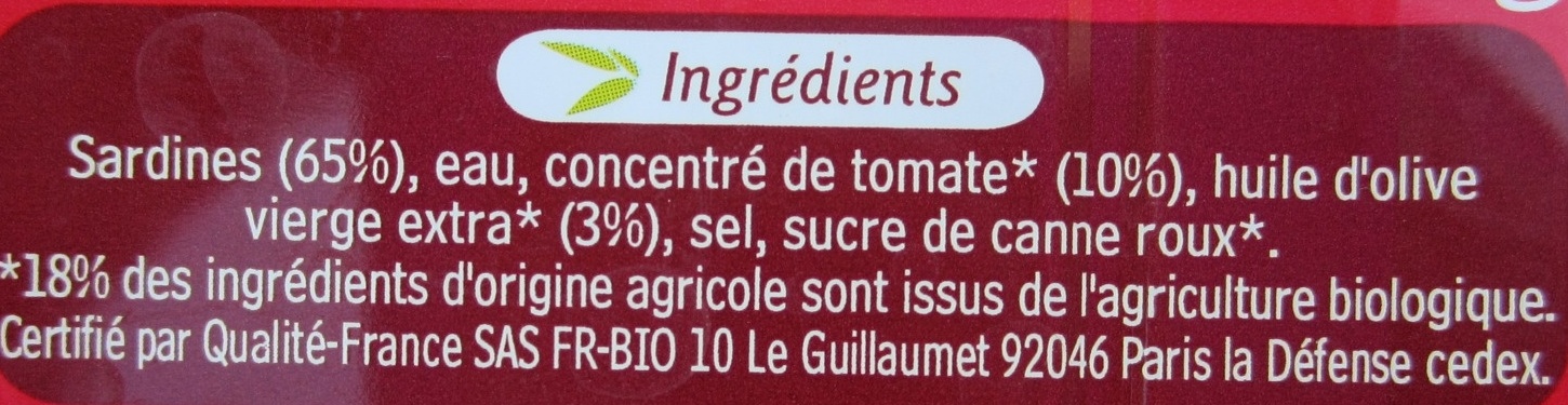 Sardines de Bretagne à la sauce tomate à l'huile d'olive - 原材料 - fr