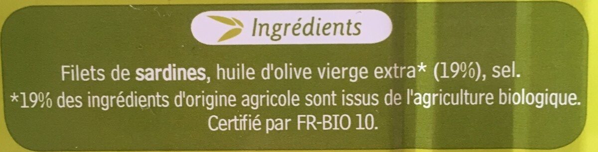 Filets de Sardines à l'huile d'olive vierge extra bio - Ingrediënten - fr