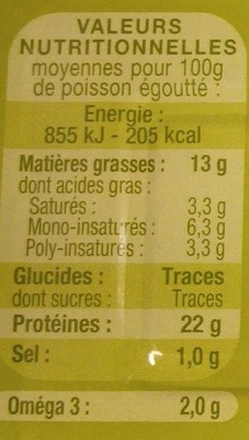 Filets de Sardines à l'huile d'olive vierge extra bio - Voedingswaarden - fr