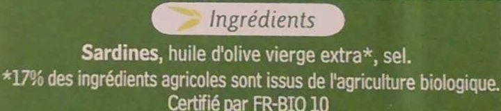 Sardines de Bretagne à l'Huile d'Olive Vierge Extra Bio - Ingrediënten - fr