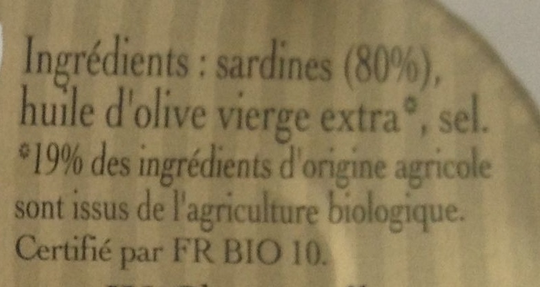 SARDINES PFR CBLE OLIVE BIO 135G - Ingredients - fr