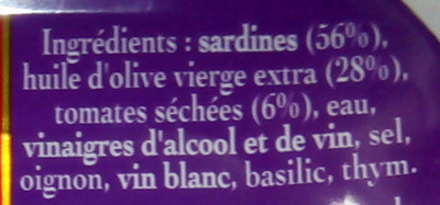 Sardines à l'Ancienne à l'Huile d'Olive vierge extra aux Tomates Séchées - Ingredients - fr