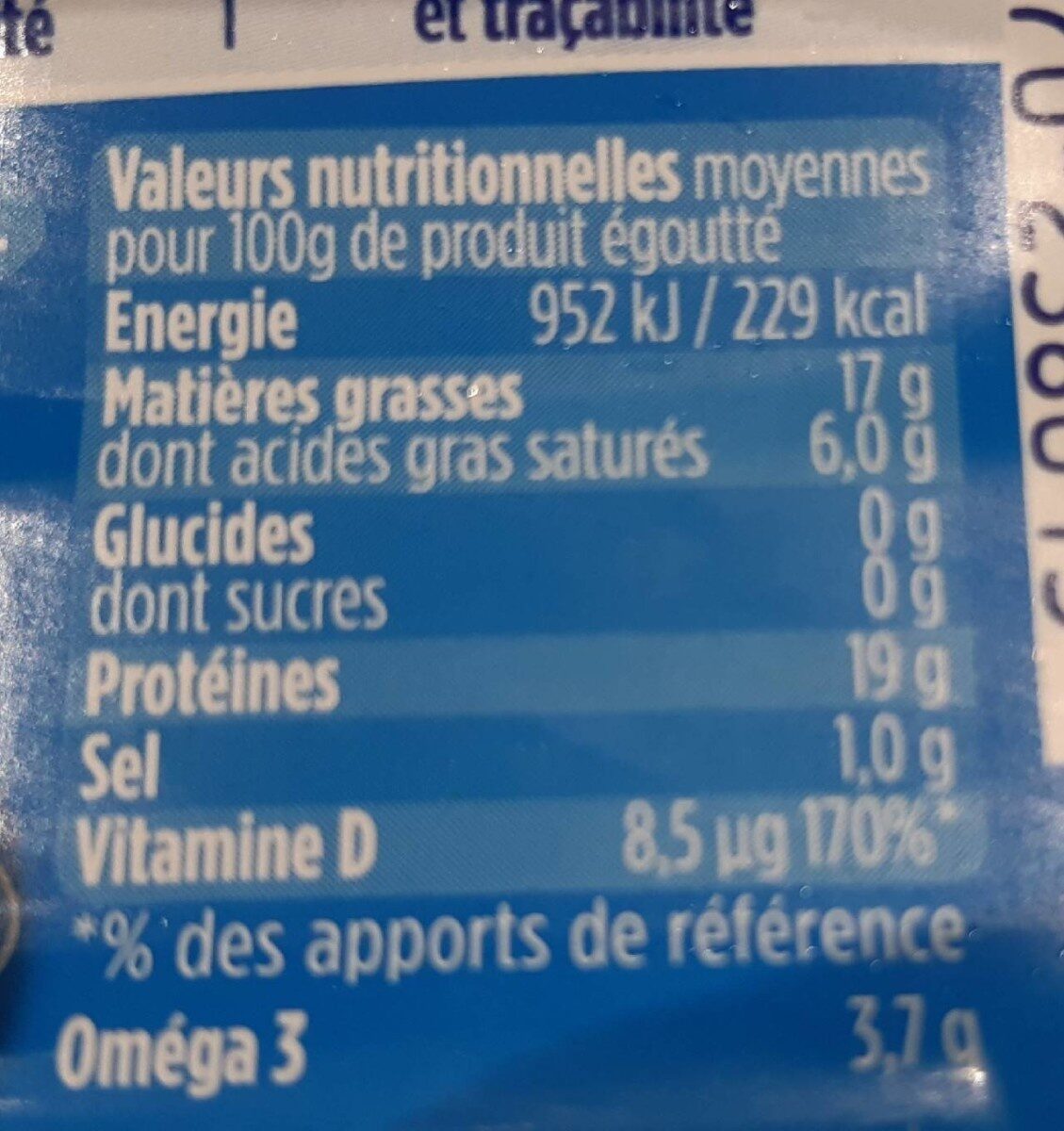 Filets de maquereaux - Información nutricional - fr