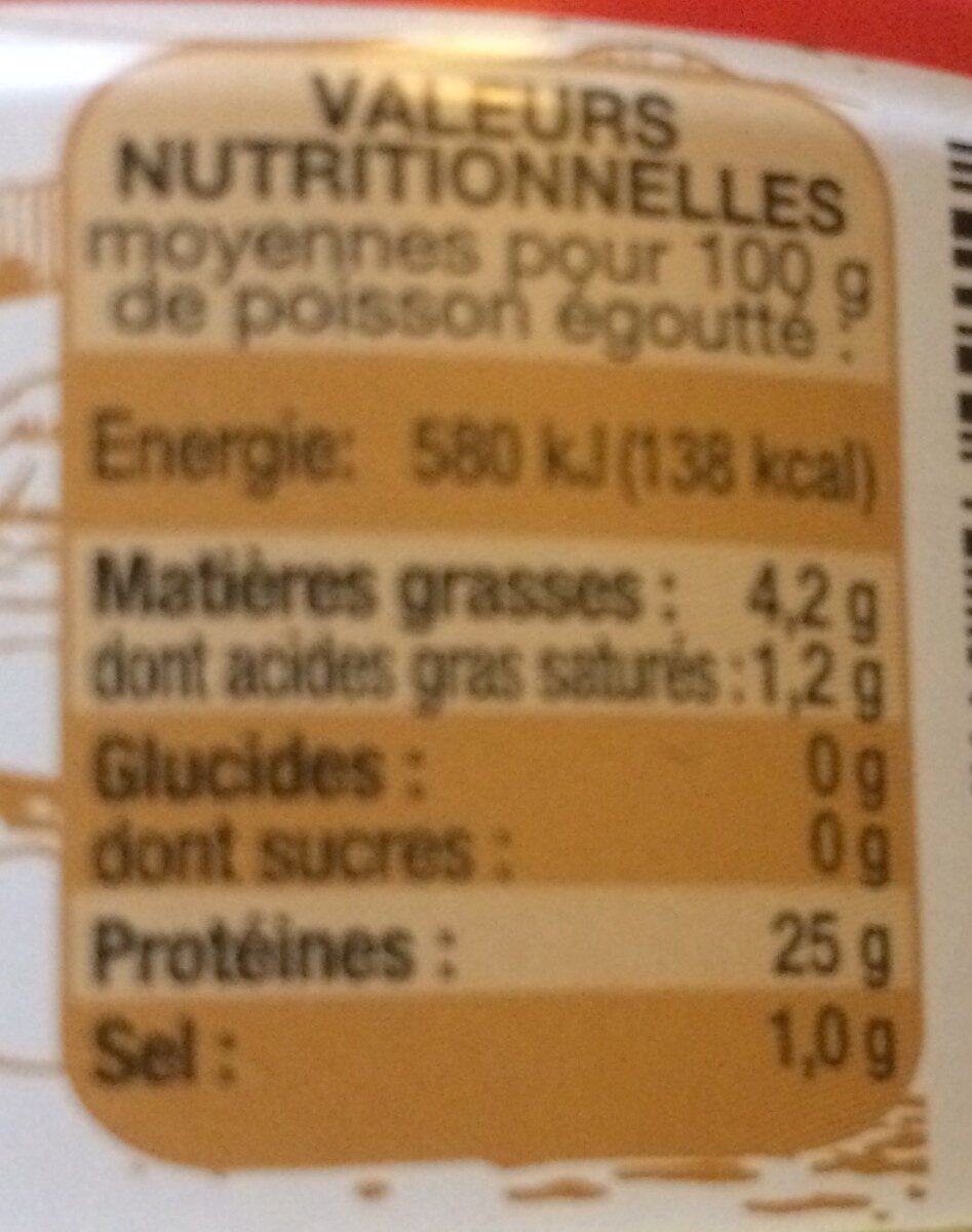 Thon blanc germon naturel Label Rouge 120g Cble - Tableau nutritionnel