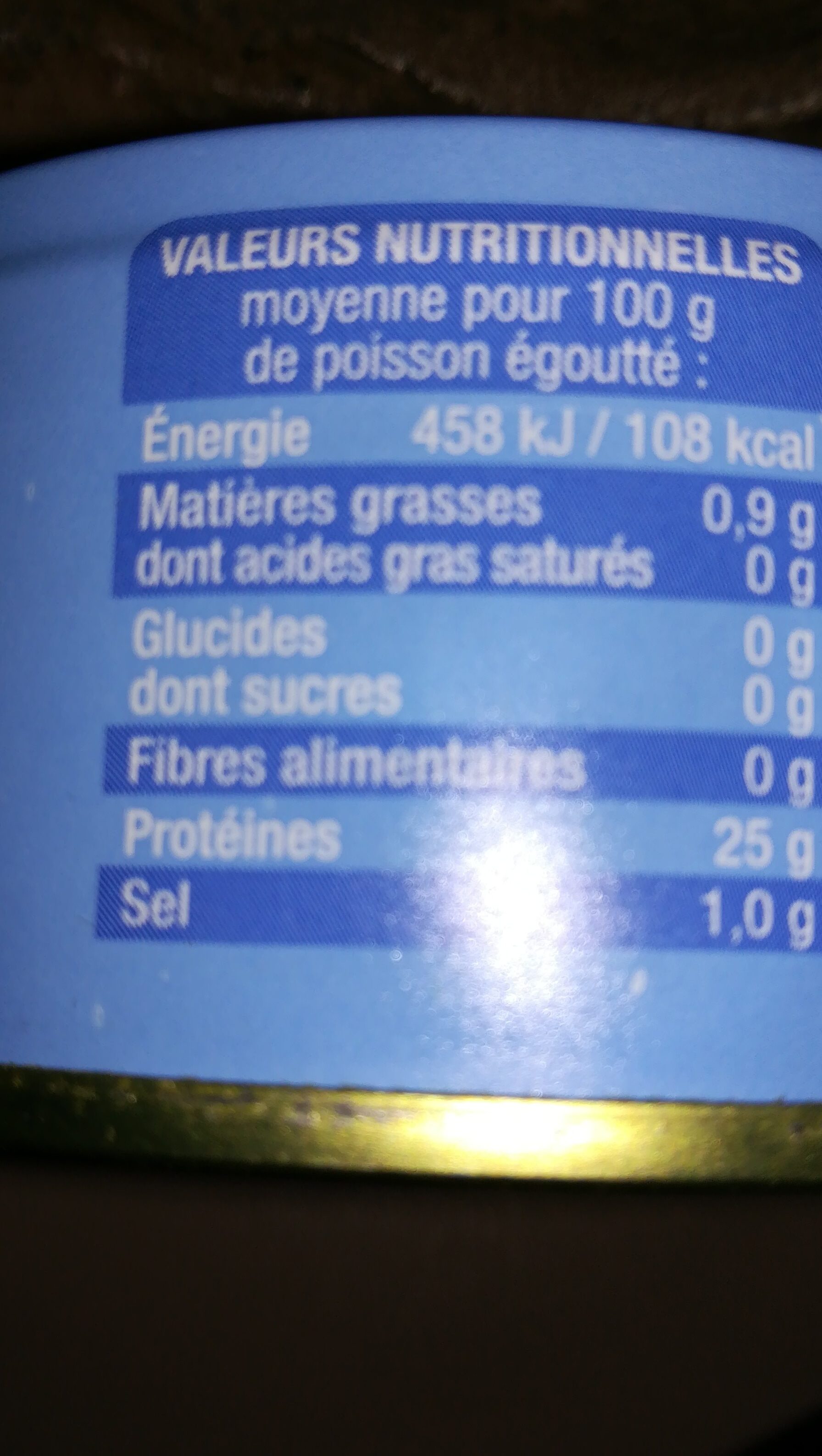 Thon listao - Nutrition facts - fr