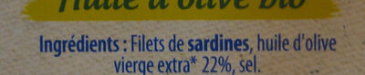 Filets de sardines huile d'olive - Ingredientes - fr