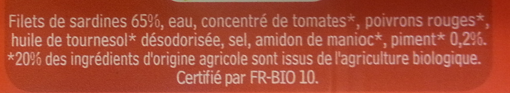 Filets de Sardines de Bretagne, sauce pimentée Bio - Ingredients - fr