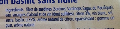 Filets de sardine marinade citron basilic (Sans huile) - Ingrédients
