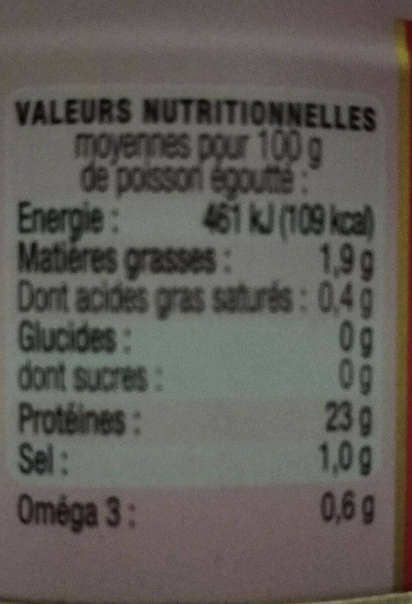 Saumon sauvage au naturel - Nutrition facts - fr