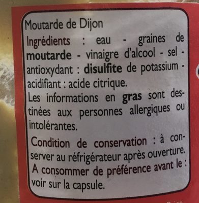 Moutarde De Dijon - Zutaten - fr