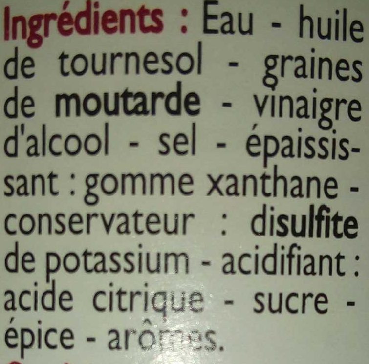 Moutarde Mi-Forte - Ingrédients