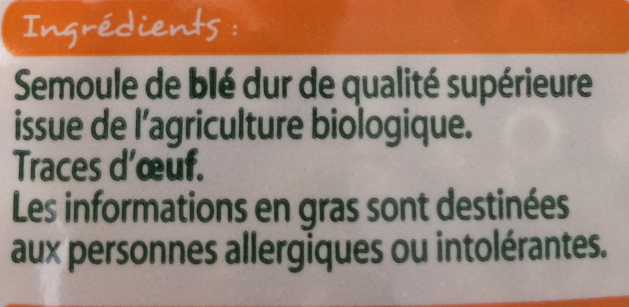 Bio coquillettes - Ingrediënten - fr