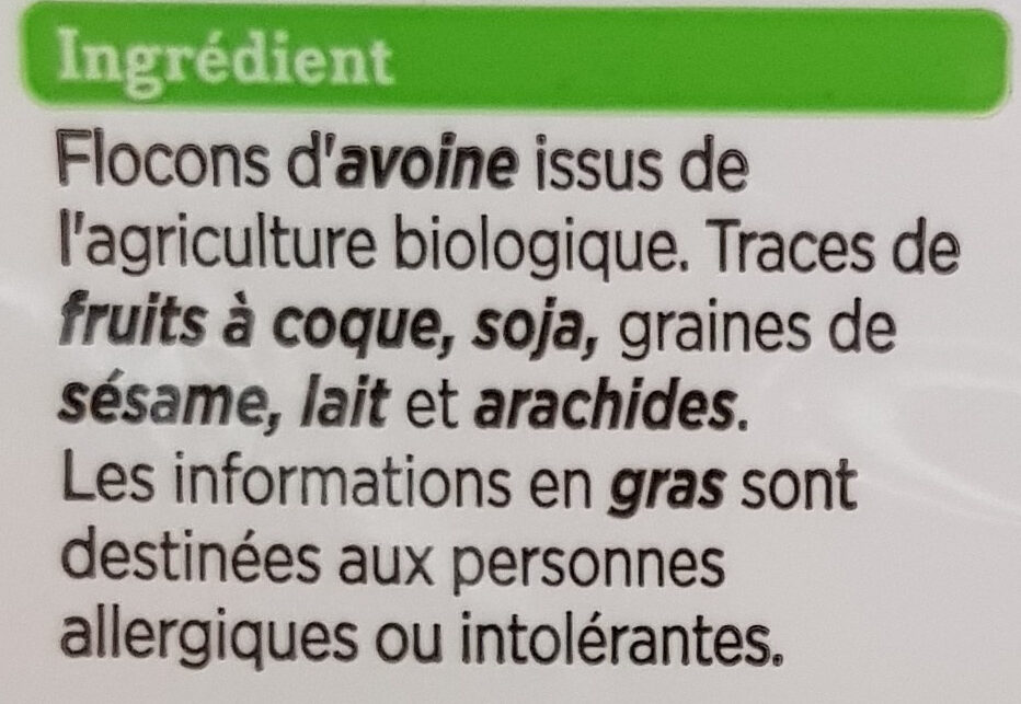 flocons avoine bio - Ingredienser - fr