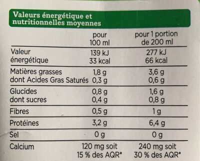 boisson soja enrichie en calcium bio - Nutrition facts - fr