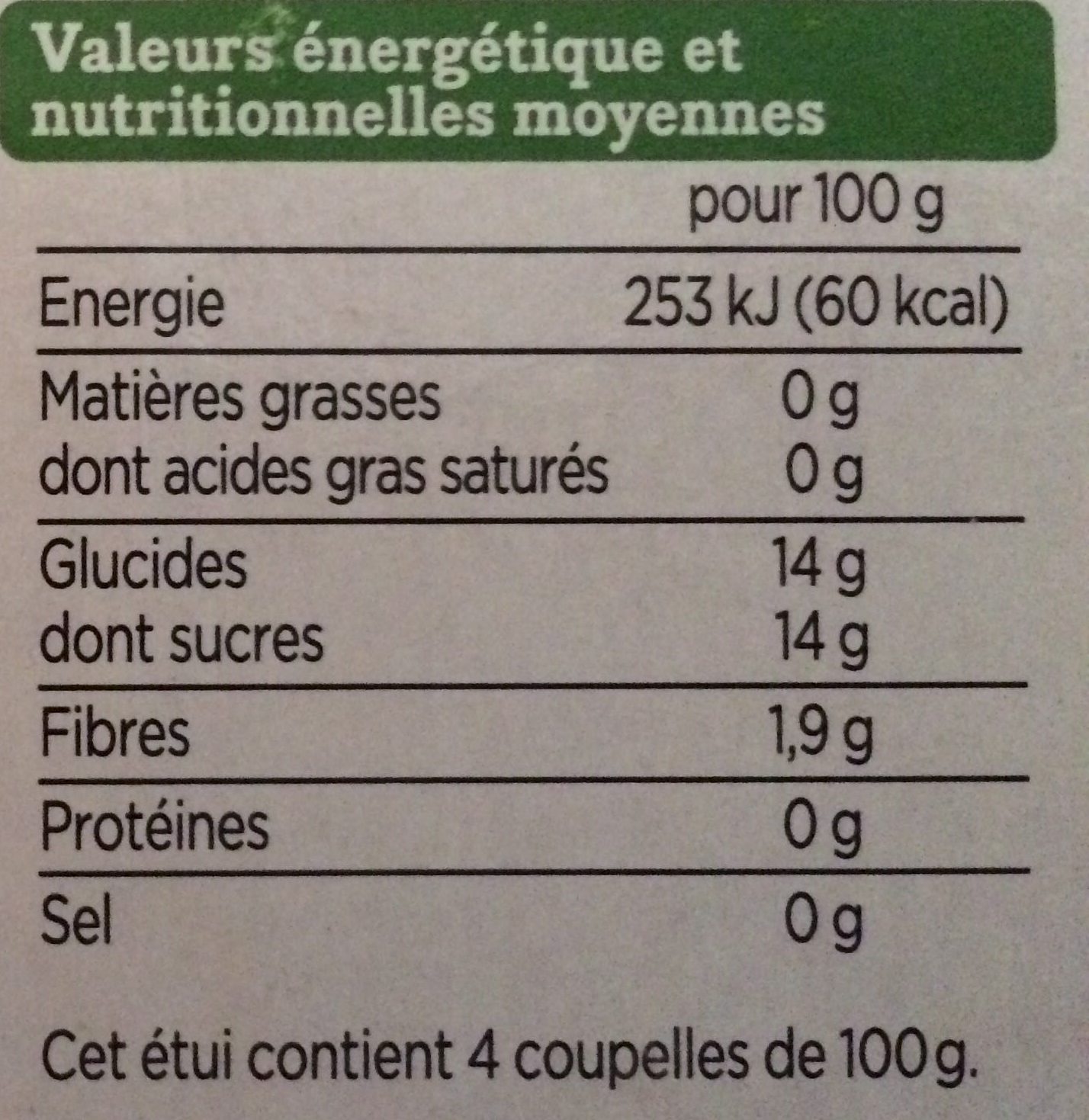 compotes pomme peche allégées en sucres - Nutrition facts - fr