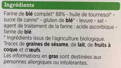 Biscottes Complètes Bio - Ingredients - fr