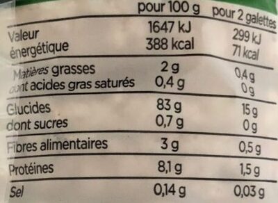 Galettes de Riz Complet - Nutrition facts - fr