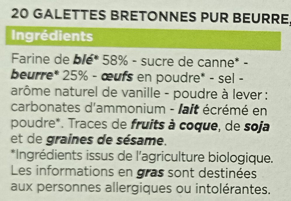 galettes pur beurre bio - Ingredients - fr