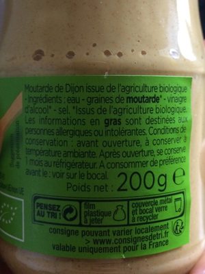 moutarde de dijon forte bio - Ingredienser - fr