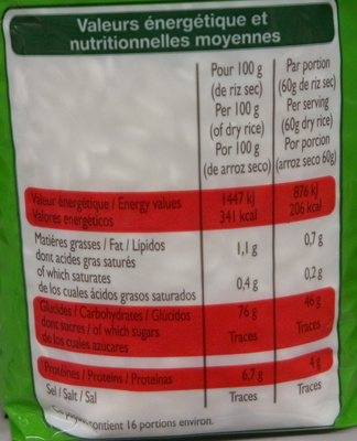 Riz spécial Risotto - Nutrition facts - fr