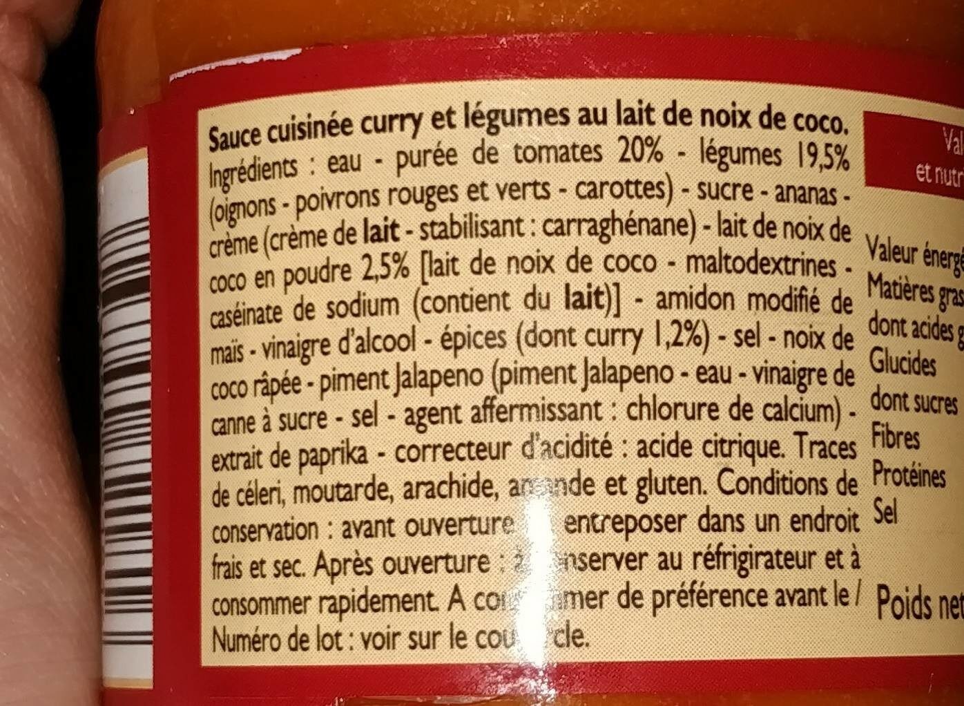 Sauce curry légumes - Ingredients - fr