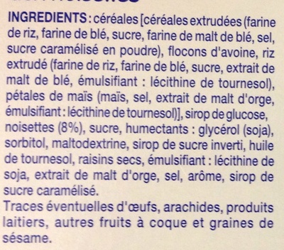 Barres céréalières aux noisettes - Ingredientes - fr