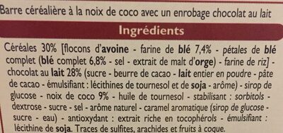 Barre céréales Chocolat au lait Noix de coco - Ingrédients
