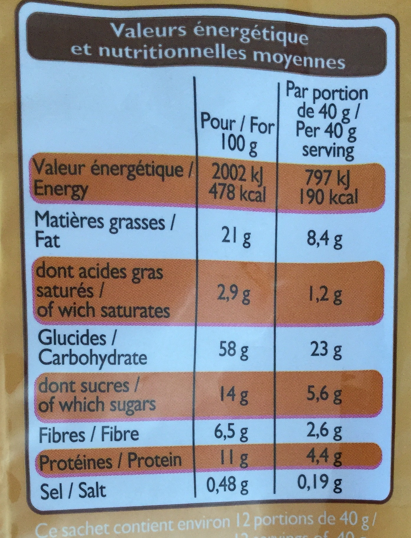 Muesli croustillant aux noix - Näringsfakta - fr