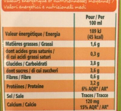 Boisson au soja, source de calcium - Información nutricional - fr