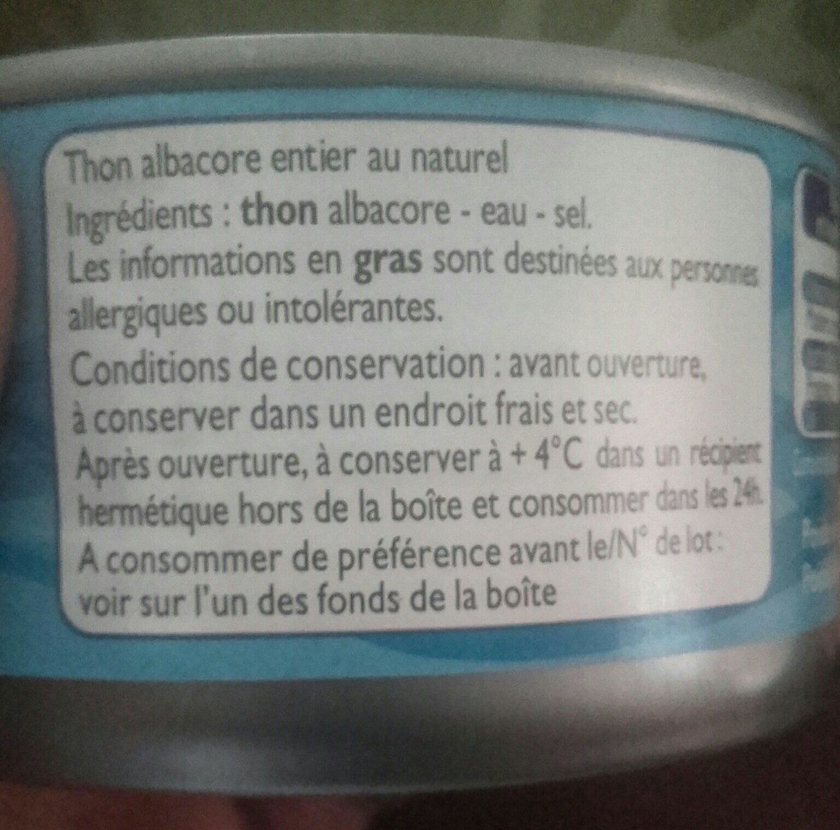 Thon albacore au naturel - Ingredientes - fr