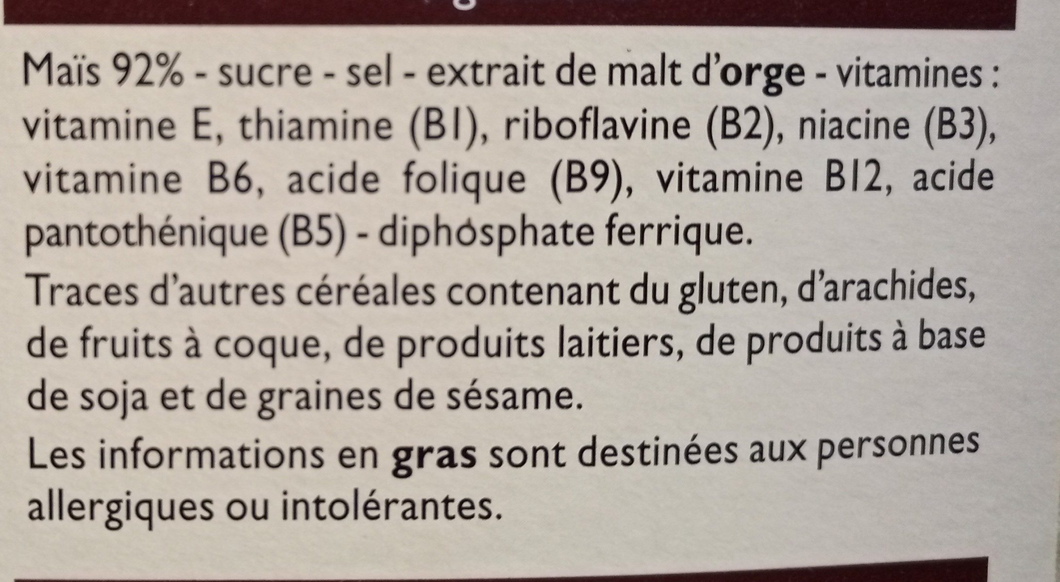 Corn flakes nature - Ingredients - fr