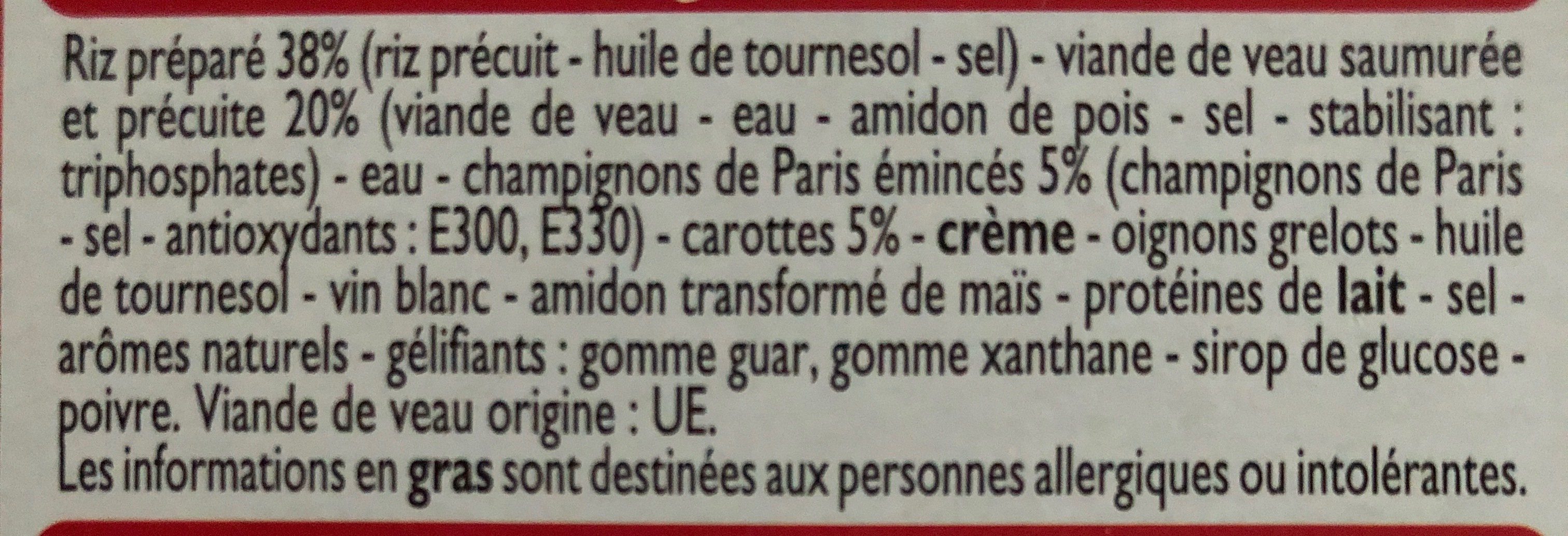 Blanquette de Veau et son riz - Ingrediënten - fr
