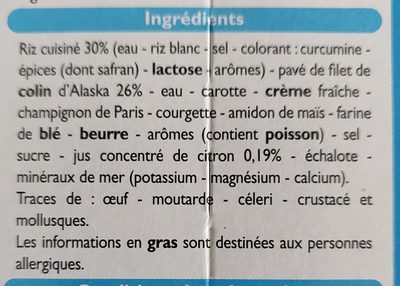 Colin d'Alaska sauce citron et riz safrané - Ingredients - fr