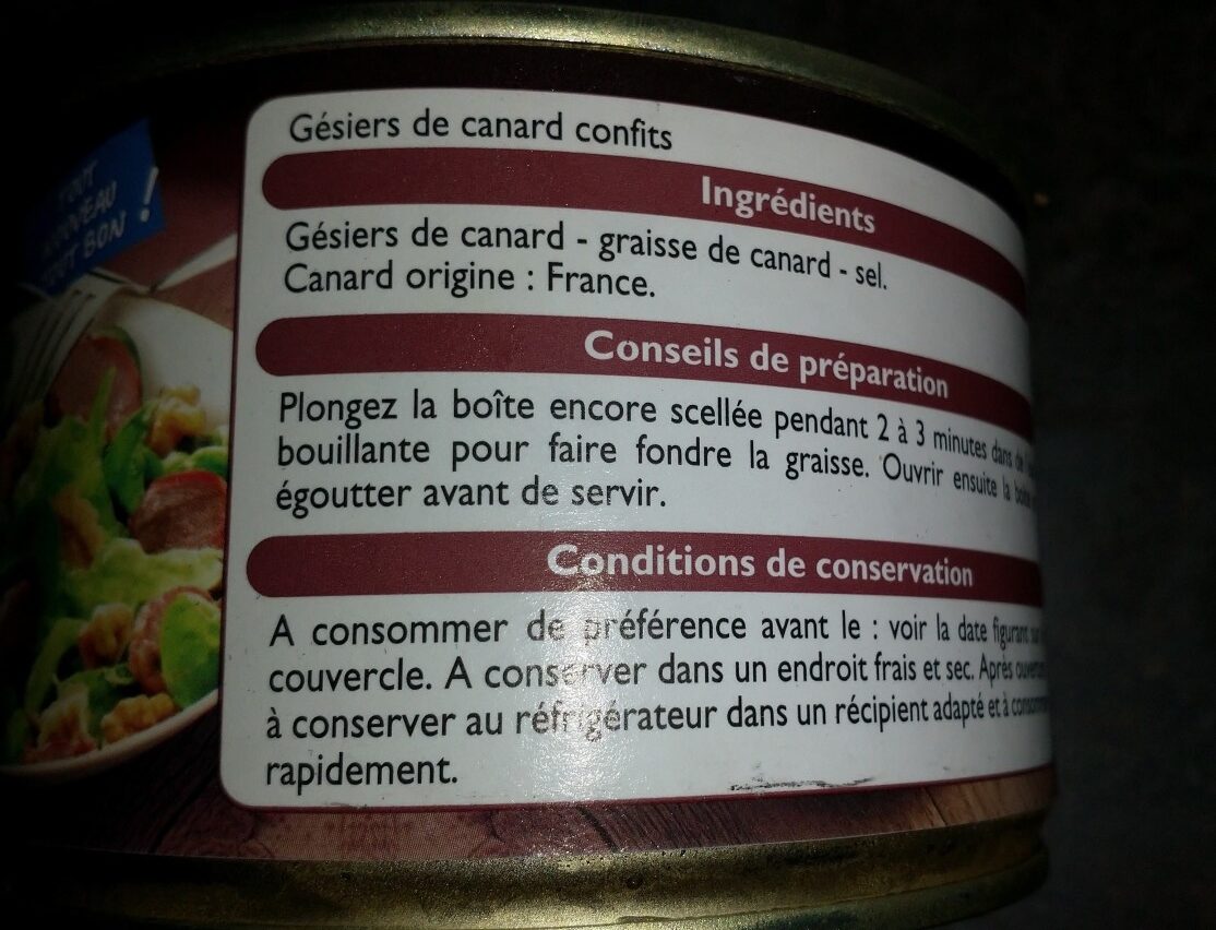 Gesiers De Canard Confits - Ingredients - fr