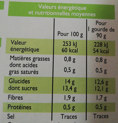 Compote de pommes bio allégée en sucres - Información nutricional - fr